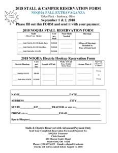 2018 STALL & CAMPER RESERVATION FORM NOQHA FALL EXTRAVAGANZA Limited Camping  Eden Park - Sunbury, Ohio