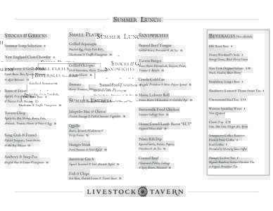 SUMMER LUNCH STOCKs & GREENS SMALL PLATES  SANDWICHES