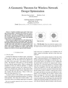 1  A Geometric Theorem for Wireless Network Design Optimization Massimo Franceschetti Matthew Cook