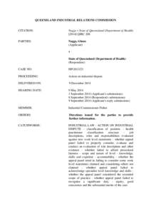 QUEENSLAND INDUSTRIAL RELATIONS COMMISSION  CITATION: Naggs v State of Queensland (Department of Health[removed]QIRC 208