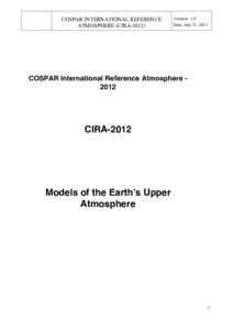 COSPAR INTERNATIONAL REFERENCE ATMOSPHERE (CIRAVersion: 1.0 Date: July 31, 2012