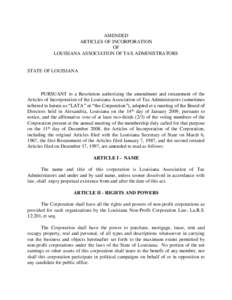 AMENDED ARTICLES OF INCORPORATION OF LOUISIANA ASSOCIATION OF TAX ADMINISTRATORS  STATE OF LOUISIANA