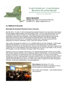 LAKE CHAMPLAIN – LAKE GEORGE REGIONAL PLANNING BOARD Sustainable Economic Development that Strengthens and Preserves our Communities  NEWS RELEASE