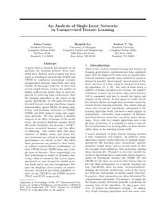 An Analysis of Single-Layer Networks in Unsupervised Feature Learning Adam Coates Stanford University Computer Science Dept.