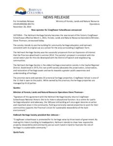 NEWS RELEASE For Immediate Release Ministry of Forests, Lands and Natural Resource 2014FLNR0266[removed]Operations November 20, 2014