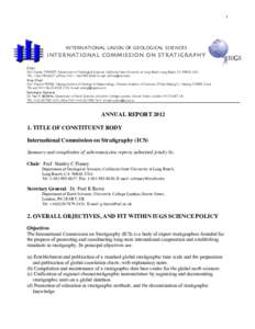 1  INTERNATIONAL UNION OF GEOLOGICAL SCIENCES Chair  INTERNAT IONAL COMMISSION ON STRAT IGRAPHY