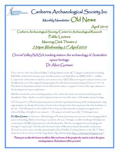 Canberra Archaeological Society Inc Monthly Newsletter Old News April 2010