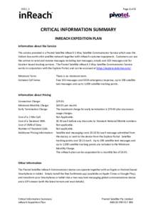 Page 1 of 2  2015_5 CRITICAL INFORMATION SUMMARY INREACH EXPEDITION PLAN