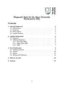 Diagnostic Quiz for the Open University Mathematics MSc Contents 1 General background 1.1 DifferentiationIntegration . . . . .