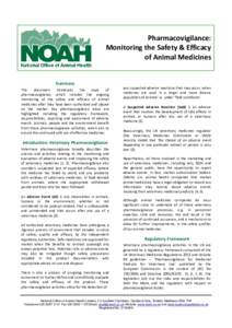 Pharmacovigilance: Monitoring the Safety & Efficacy of Animal Medicines Summary This document