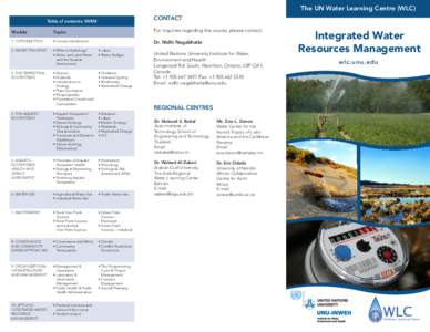 The UN Water Learning Centre (WLC) CONTACT Table of contents: IWRM Module