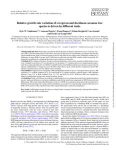 Annals of Botany 114: 315– 324, 2014 doi:aob/mcu107, available online at www.aob.oxfordjournals.org Relative growth rate variation of evergreen and deciduous savanna tree species is driven by different traits K