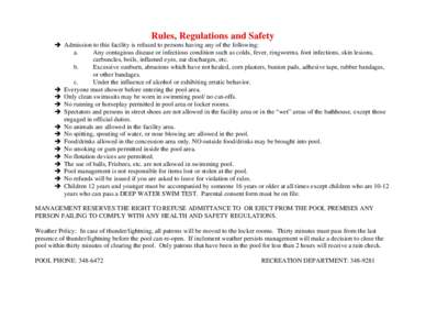 Rules, Regulations and Safety