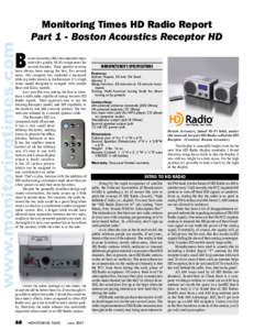 Monitoring Times HD Radio Report Part 1 - Boston Acoustics Receptor HD B  oston Acoustics (BA) has enjoyed a reputation for quality Hi-Fi components for
