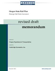 Oregon State Rail Plan Passenger Rail Needs Assessment revised draft memorandum