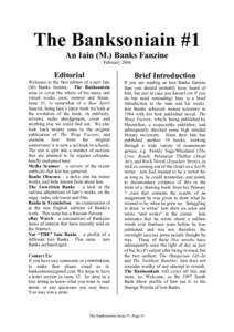 The Banksoniain #1 An Iain (M.) Banks Fanzine February 2004 Editorial