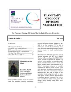PLANETARY GEOLOGY DIVISION NEWSLETTER The Planetary Geology Division of the Geological Society of America Volume 34, Number 2