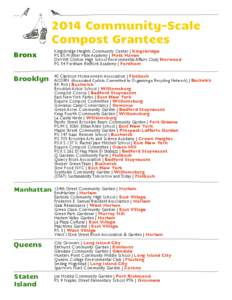 2014 Community-Scale Compost Grantees Bronx Kingsbridge Heights Community Center | Kingsbridge P.S. 65 Mother Hale Academy | Mott Haven