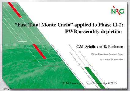 ”Fast Total Monte Carlo” applied to Phase II-2: PWR assembly depletion C.M. Sciolla and D. Rochman Nuclear Research and Consultancy Group, NRG, Petten, The Netherlands