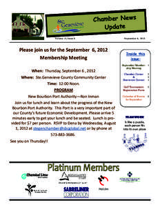 Chamber News Update Volume 12, Issue 8 Please join us for the September 6, 2012 Membership Meeting