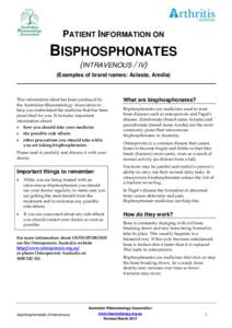 PATIENT INFORMATION ON  BISPHOSPHONATES (INTRAVENOUS / IV) (Examples of brand names: Aclasta, Aredia)