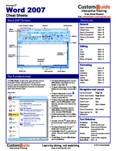 Microsoft®  Word 2007 Free Cheat Sheets! Visit: cheatsheets.customguide.com