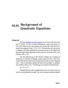 03.01 Background of  Quadratic Equations