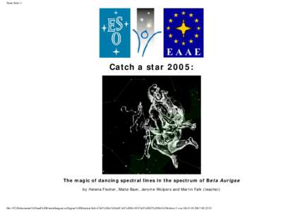 Neue Seite 1  Catch a star 2005: The magic of dancing spectral lines in the spectrum of Beta Aurigae by Helena Fischer, Malte Baer, Jerome Wolpers and Martin Falk (teacher)