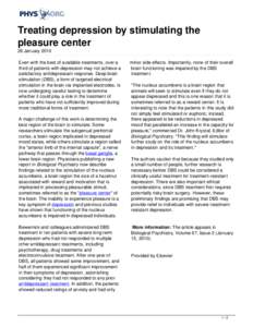 Treating depression by stimulating the pleasure center