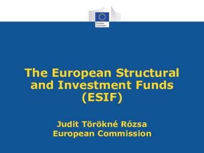 The European Structural and Investment Funds (ESIF) Judit Törökné Rózsa European Commission
