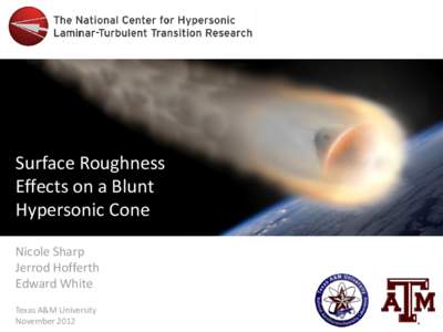 Surface Roughness Effects on a Blunt Hypersonic Cone Nicole Sharp Jerrod Hofferth Edward White