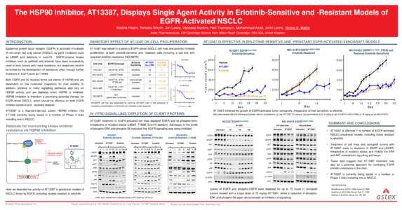 The HSP90 Inhibitor, AT13387, Displays Single Agent Activity in Erlotinib-Sensitive and -Resistant Models of EGFR-Activated NSCLC Keisha Hearn, Tomoko Smyth, Jon Lewis, Vanessa Martins, Neil Thompson, Mohammad Azab, John