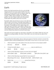 Earth Reading Comprehension Worksheet