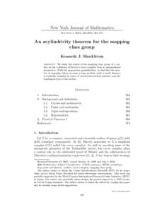 New York Journal of Mathematics New York J. Math–573. An acylindricity theorem for the mapping class group Kenneth J. Shackleton