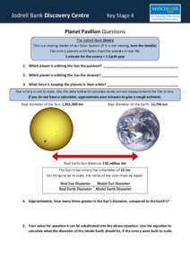 Jodrell Bank Discovery Centre  Key Stage 4 Planet Pavilion Questions The Jodrell Bank Orrery