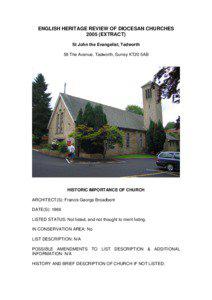 HISTORIC REVIEW OF ROMAN CATHOLIC CHURCHES IN THE DIOCESE OF ARUNDEL AND BRIGHTON
