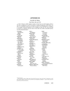 APPENDIX III PLACES OF TRIAL (See Rules 140 and 174) A list of cities in which regular sessions of the Court are held appears below.* This list is published to assist the parties in making designations under Rules 140 an