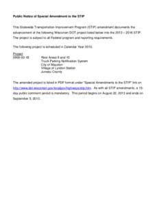 Public Notice of a Special Amendment to the STIP - August 22, [removed]WisDOT