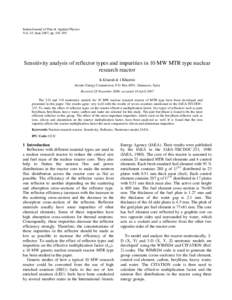Indian Journal of Pure & Applied Physics Vol. 45, June 2007, pp[removed]Sensitivity analysis of reflector types and impurities in 10 MW MTR type nuclear research reactor K Khattab & I Khamis
