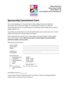27400 Southfield Road Lathrup Village, MI2600 ext. 224 www.michiganfirstsummerinthevillage.com  Sponsorship Commitment Form