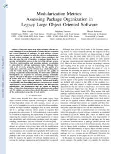 inria, versionAugModularization Metrics: Assessing Package Organization in Legacy Large Object-Oriented Software Hani Abdeen
