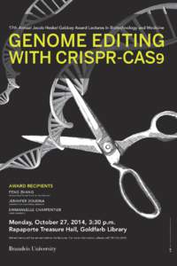 17th Annual Jacob Heskel Gabbay Award Lectures in Biotechnology and Medicine  GENOME EDITING WITH CRISPR-CAS9  AWARD RECIPIENTS