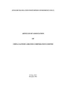 Microsoft Word - ARTICLES OF ASSOCIATION OF CHINA EASTERN AIRLINES CORPORATION LIMITED（2013）.DOC