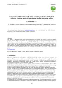 J. Mater. Environ. Sci-77  Hammouti Comparative bibliometric study of the scientific production in Maghreb countries (Algeria, Morocco and Tunisia) inusing Scopus