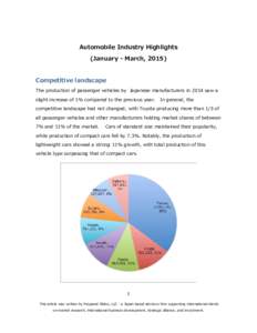 Automobile Industry Highlights (January - March, 2015) Competitive landscape The production of passenger vehicles by Japanese manufacturers in 2014 saw a slight increase of 1% compared to the previous year.