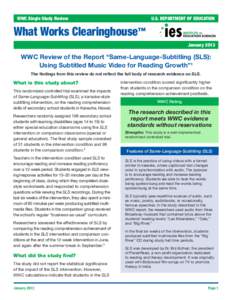 U.S. DEPARTMENT OF EDUCATION  WWC Single Study Review What Works Clearinghouse™ January 2013