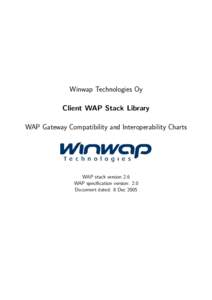 Winwap Technologies Oy Client WAP Stack Library WAP Gateway Compatibility and Interoperability Charts WAP stack version 2.6 WAP specification version: 2.0
