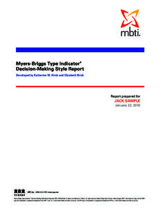 Myers-Briggs Decision Making Report