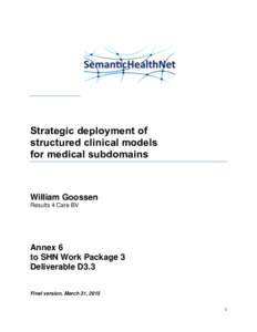 Strategic deployment of structured clinical models for medical subdomains William Goossen Results 4 Care BV