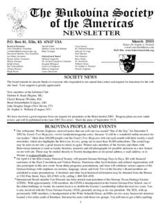 The Bukovina Society of the Americas NEWSLETTER March[removed]P.O. Box 81, Ellis, KS[removed]USA
